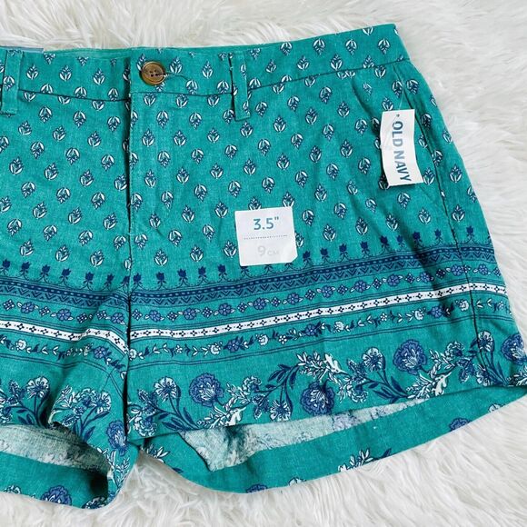 Old Navy Turquoise Green Printed Linen Shorts NWT Size 4 - Picture 3 of 9